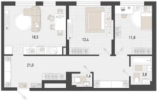 Планировка 2-комн. квартира, 70.1 м² ЖК «Барса»