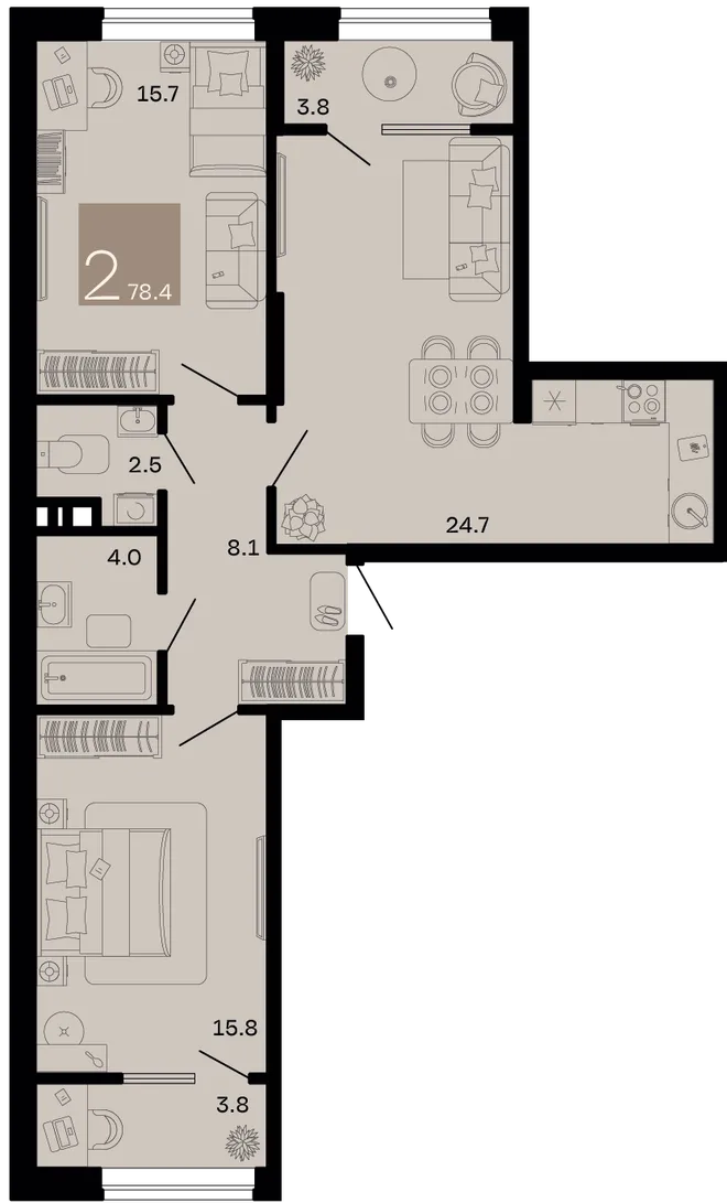 Планировка 2-комн. квартира, 78.4 м² ЖК «Хозяин морей» Планировка 2-комн. квартира, 78.4 м² ЖК «Хозяин морей»