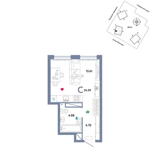 Планировка Студия, 24.39 м² ЖК «Сибирский сад»