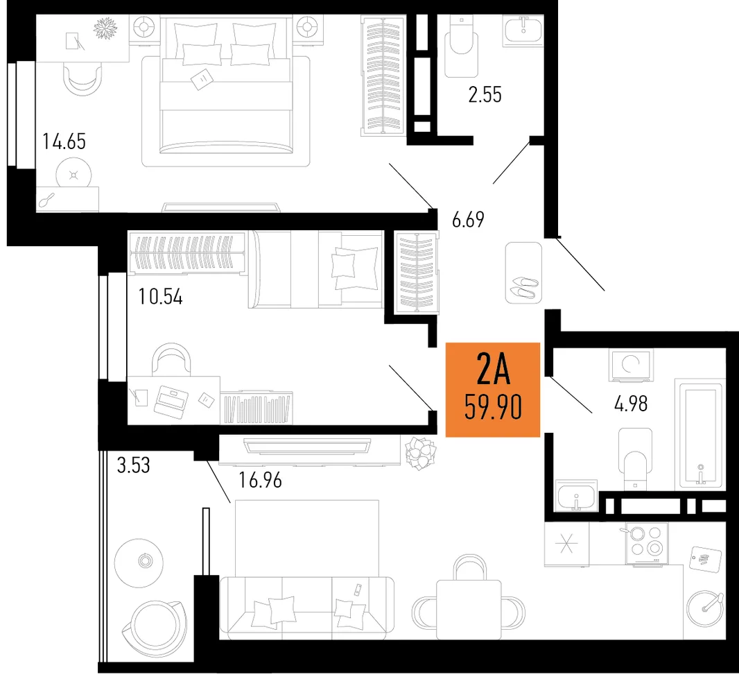 Планировка 2-комн. квартира, 59.9 м² ЖК «Столицыно»