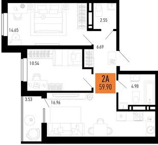 Планировка 2-комн. квартира, 59.9 м² ЖК «Столицыно»