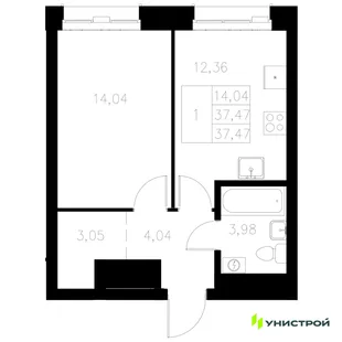 Планировка 1-комн. квартира, 37.47 м² ЖК «Statum»
