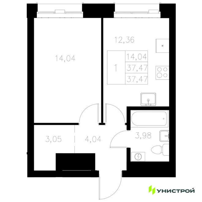 Планировка 1-комн. квартира, 37.47 м² ЖК «Statum» Планировка 1-комн. квартира, 37.47 м² ЖК «Statum»