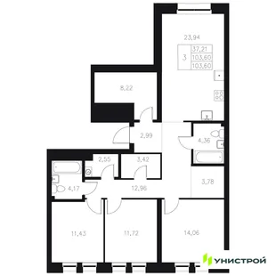 Планировка 3-комн. квартира, 103.6 м² ЖК «Statum»