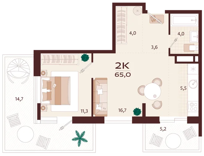 Планировка 2-комн. квартира, 65 м² ЖК «Роялта» Планировка 2-комн. квартира, 65 м² ЖК «Роялта»