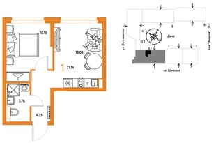 Планировка 1-комн. квартира, 31.14 м² ЖК «Страна.Энтузиастов»