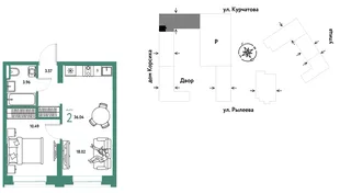 Планировка 2-комн. квартира, 36.04 м² ЖК «Остров-сад»