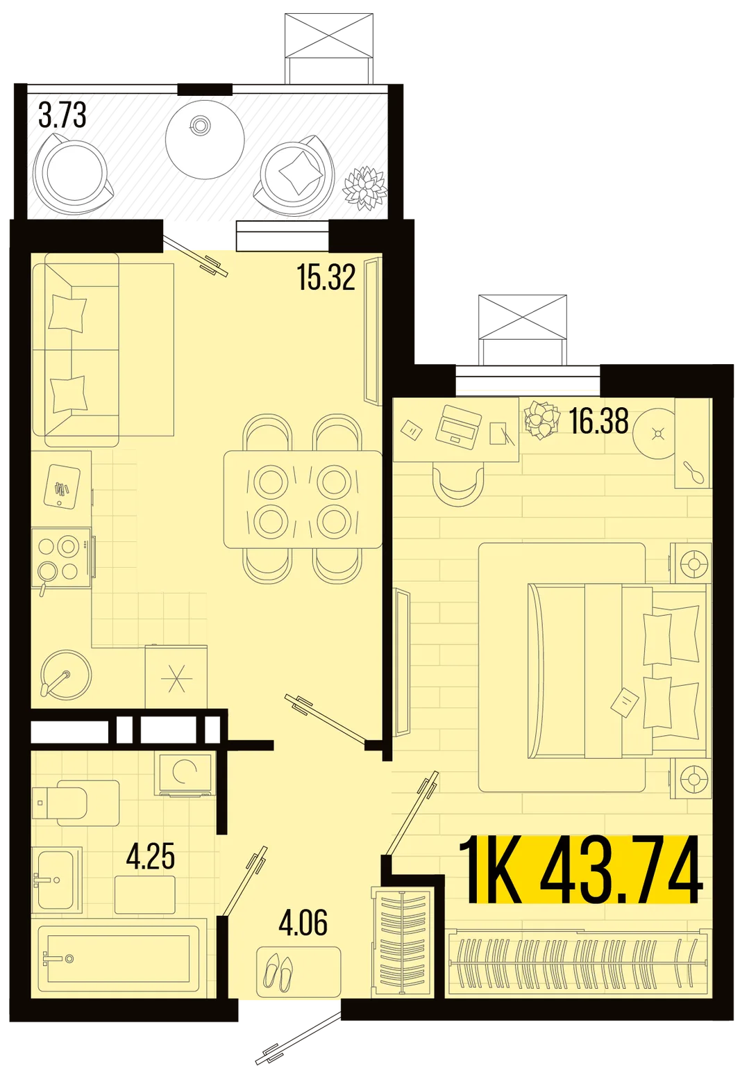 Планировка 1-комн. квартира, 41.88 м² ЖК «Цветной бульвар»