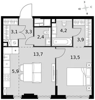 Квартира 2-комн. квартира, 50 м² ЖК «Sydney City» Фото 1