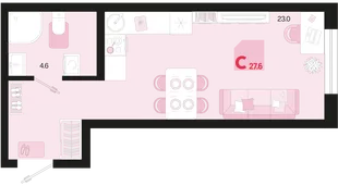 Планировка Студия, 27.6 м² ЖК «Первое место»