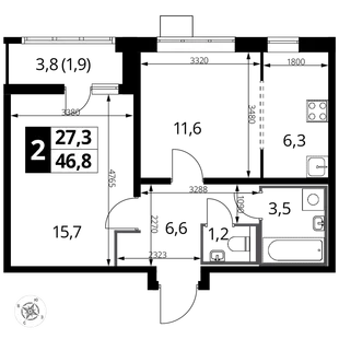 Планировка 2-комн. квартира, 46.9 м² ЖК «1-й Лермонтовский»