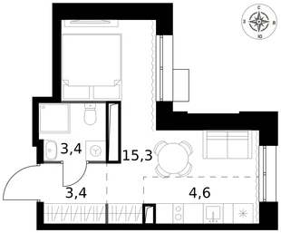Квартира Студия, 26.7 м² ЖК «1-й Саларьевский» Фото 1 Квартира Студия, 26.7 м² ЖК «1-й Саларьевский» Фото 1