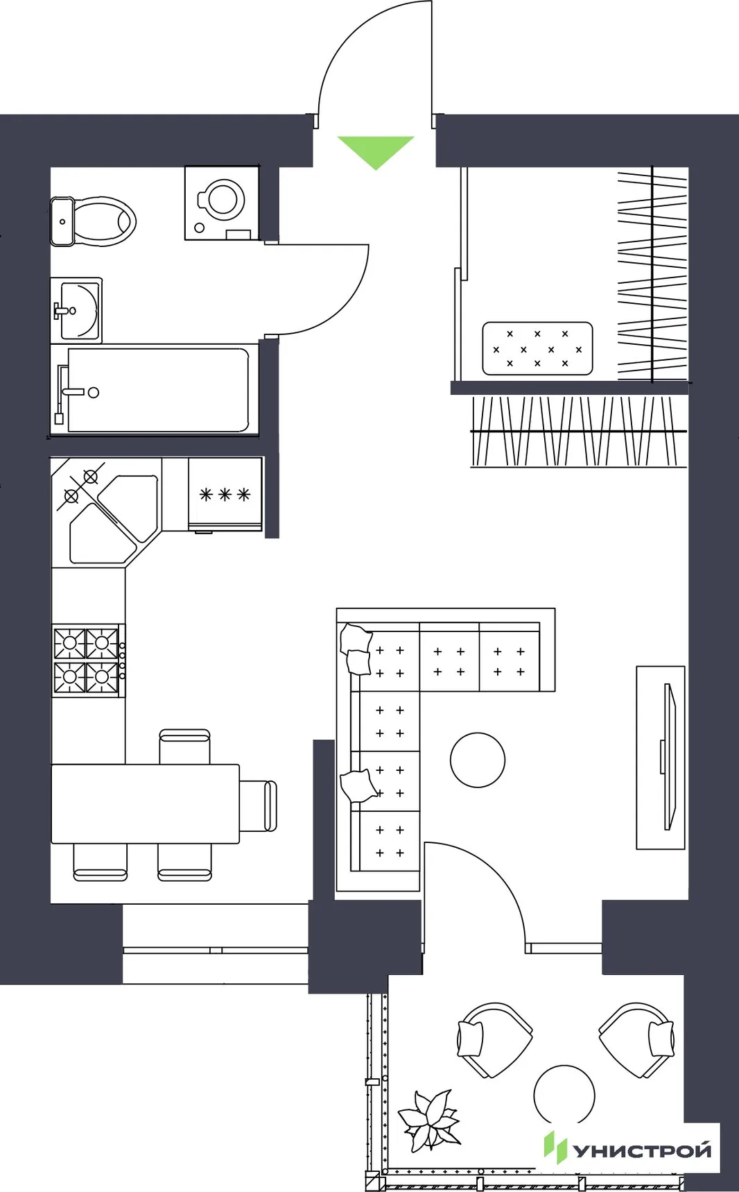 Планировка 1-комн. квартира, 31.39 м² ЖК «Царёво City»
