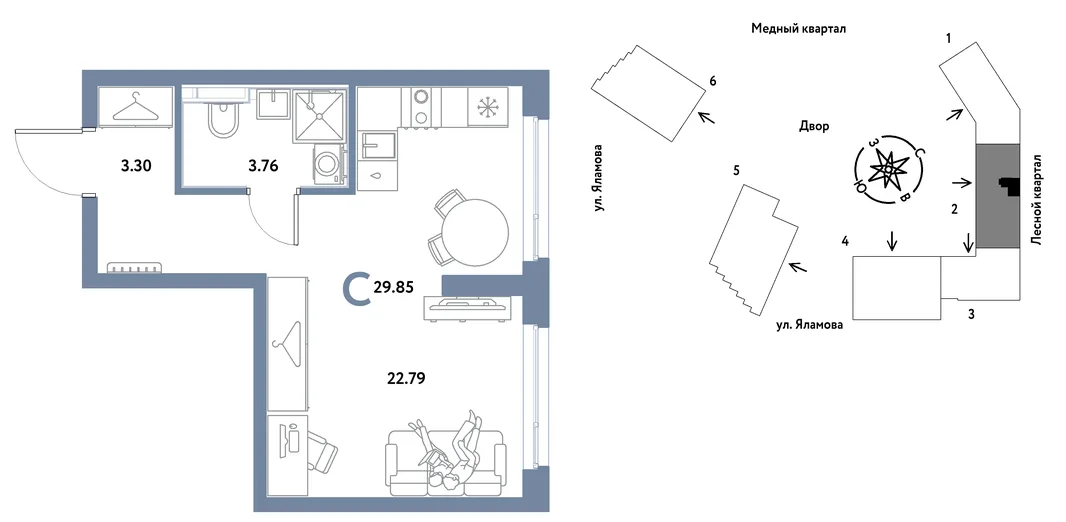 Планировка Студия, 29.85 м² ЖК «Сибирский сад»