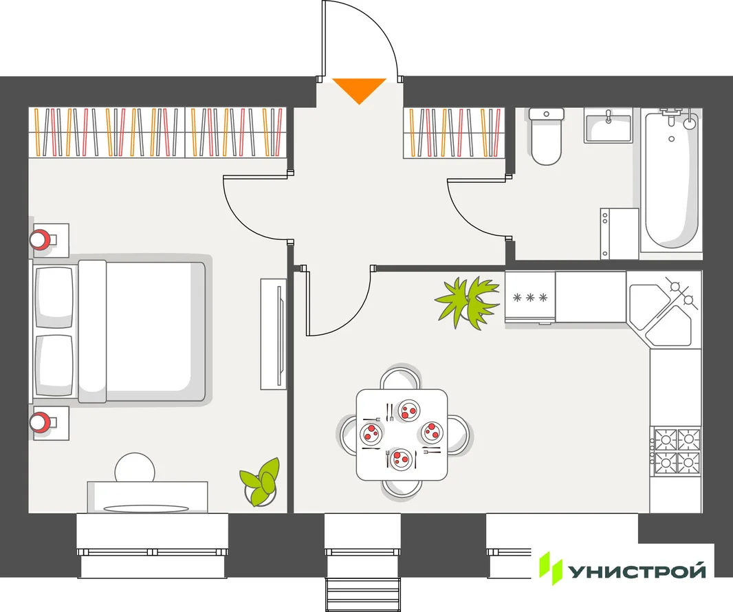 Планировка 1-комн. квартира, 37.99 м² ЖК «Атмосфера»