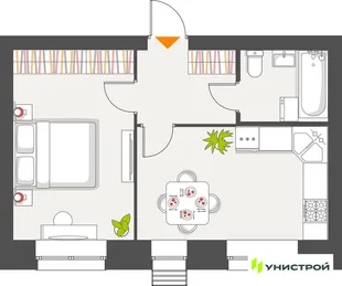 Планировка 1-комн. квартира, 37.99 м² ЖК «Атмосфера»