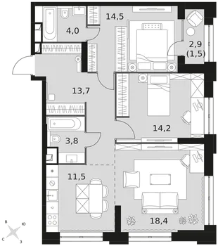 Квартира 3-комн. квартира, 81.6 м² ЖК «Sydney City» Фото 1 Квартира 3-комн. квартира, 81.6 м² ЖК «Sydney City» Фото 1