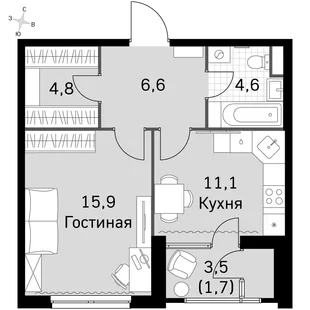 Квартира 1-комн. квартира, 42.6 м² ЖК «Sky Garden» Фото 1 Квартира 1-комн. квартира, 42.6 м² ЖК «Sky Garden» Фото 1