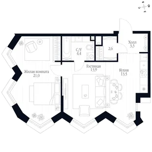 Квартира 2-комн. квартира, 58.7 м² ЖК «Фордевинд» Фото 1 Квартира 2-комн. квартира, 58.7 м² ЖК «Фордевинд» Фото 1