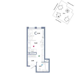 Планировка Студия, 25.95 м² ЖК «Сибирский сад»