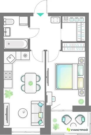 Планировка 1-комн. квартира, 41.66 м² ЖК «Лето»