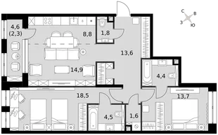 Квартира 3-комн. квартира, 84.2 м² ЖК «Sydney City» Фото 1