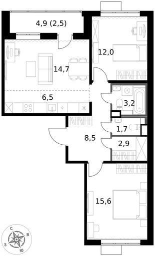 Квартира 3-комн. квартира, 67.6 м² ЖК «1-й Химкинский» Фото 1 Квартира 3-комн. квартира, 67.6 м² ЖК «1-й Химкинский» Фото 1