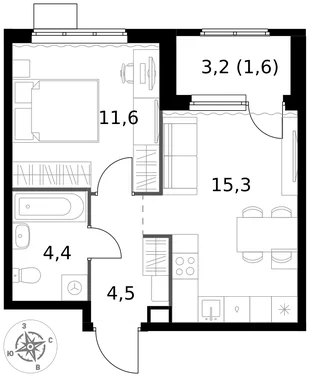 Квартира 1-комн. квартира, 37.4 м² ЖК «1-й Химкинский» Фото 1 Квартира 1-комн. квартира, 37.4 м² ЖК «1-й Химкинский» Фото 1
