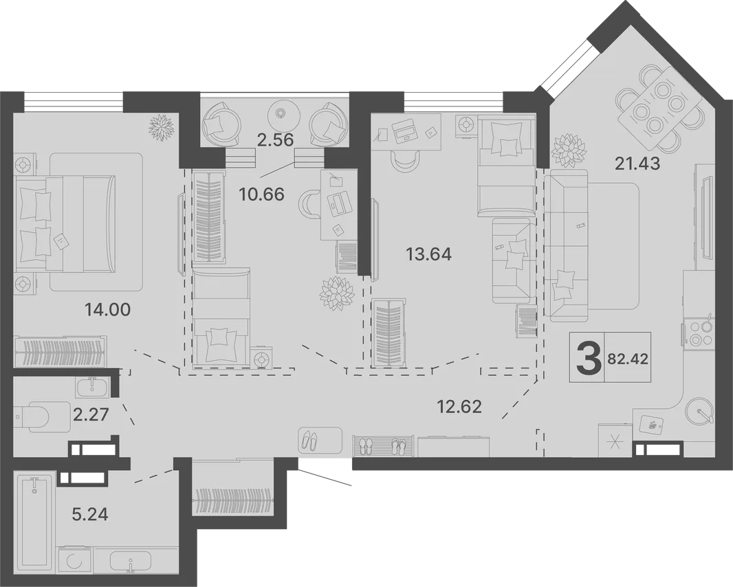 Планировка 3-комн. квартира, 82.42 м² ЖК «Светский лес»