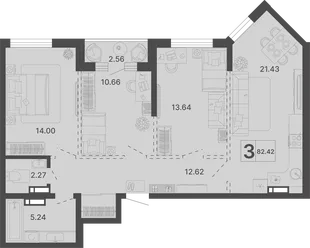 Планировка 3-комн. квартира, 82.42 м² ЖК «Светский лес»
