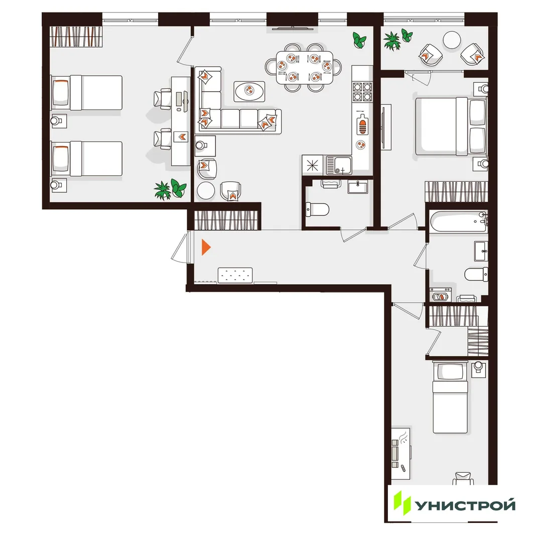 Планировка 3-комн. квартира, 98.28 м² ЖК «Лисино»