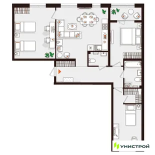 Планировка 3-комн. квартира, 98.28 м² ЖК «Лисино»