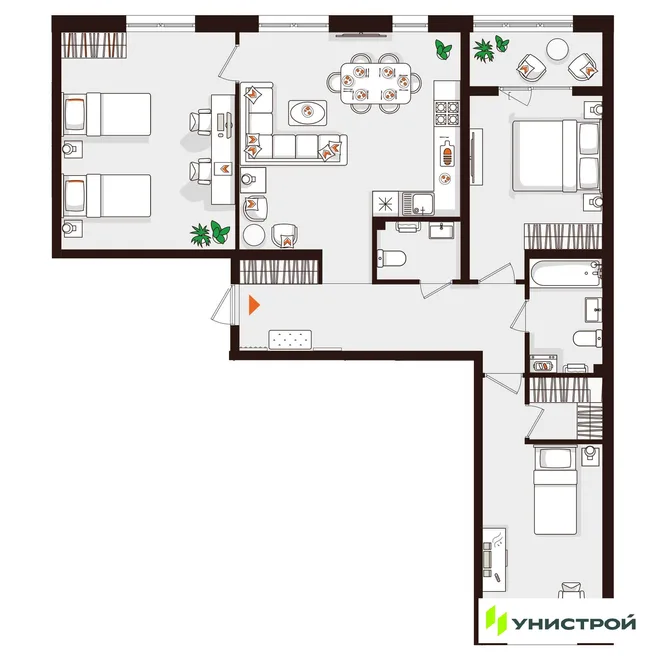 Планировка 3-комн. квартира, 98.28 м² ЖК «Лисино» Планировка 3-комн. квартира, 98.28 м² ЖК «Лисино»