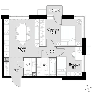 Квартира 2-комн. квартира, 48.8 м² ЖК «Флагман» Фото 1 Квартира 2-комн. квартира, 48.8 м² ЖК «Флагман» Фото 1