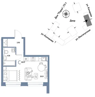 Планировка Студия, 28.97 м² ЖК «Страна.Парковая»