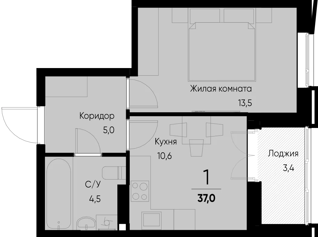 Планировка 1-комн. квартира, 37 м² ЖК «Васильевский остров»