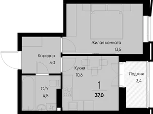 Планировка 1-комн. квартира, 37 м² ЖК «Васильевский остров»