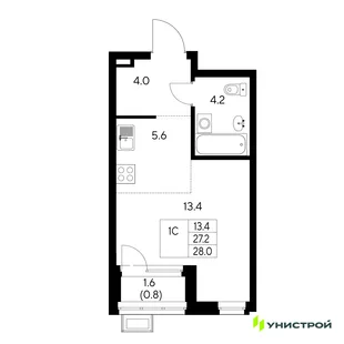 Планировка 1-комн. квартира, 28 м² ЖК «Стадиум»