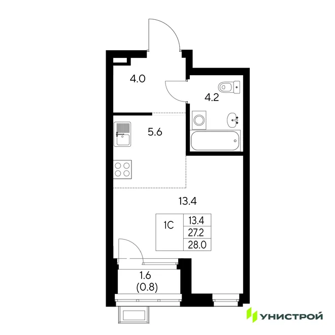 Планировка 1-комн. квартира, 28 м² ЖК «Стадиум» Планировка 1-комн. квартира, 28 м² ЖК «Стадиум»