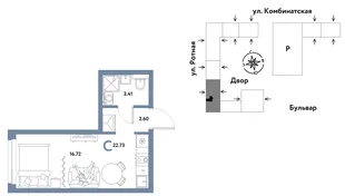 Планировка Студия, 22.64 м² ЖК «Уральский сад»