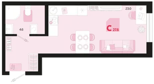 Планировка Студия, 27.6 м² ЖК «Первое место»