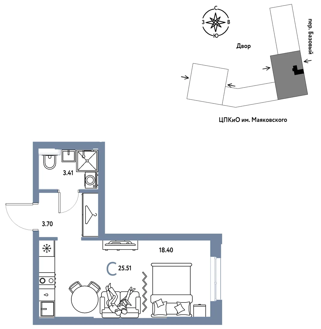 Планировка Студия, 25.51 м² ЖК «Сибирский сад»