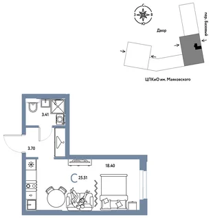 Планировка Студия, 25.51 м² ЖК «Сибирский сад»