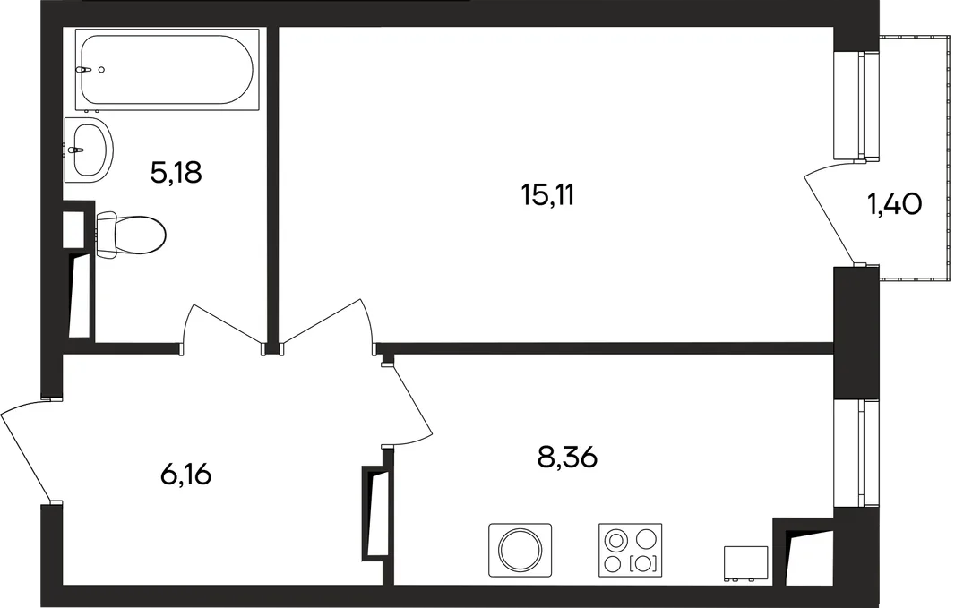 Планировка 1-комн. квартира, 36.4 м² ЖК «Кубики»