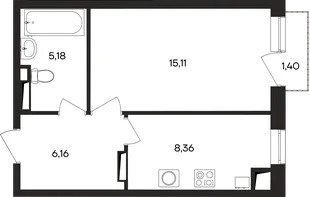 Планировка 1-комн. квартира, 36.4 м² ЖК «Кубики»