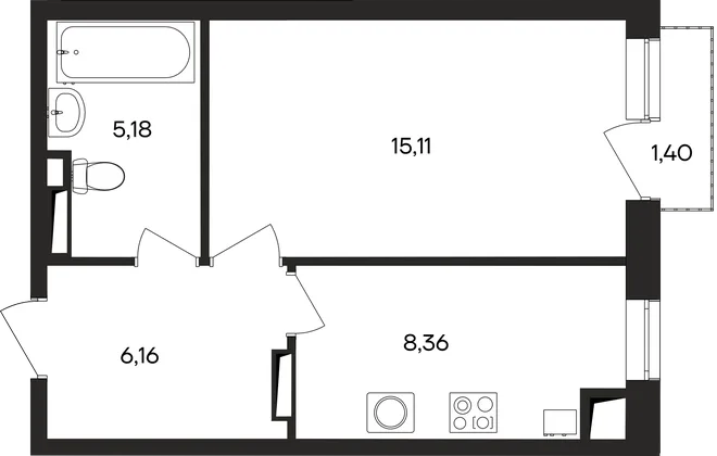 Планировка 1-комн. квартира, 36.3 м² ЖК «Кубики»