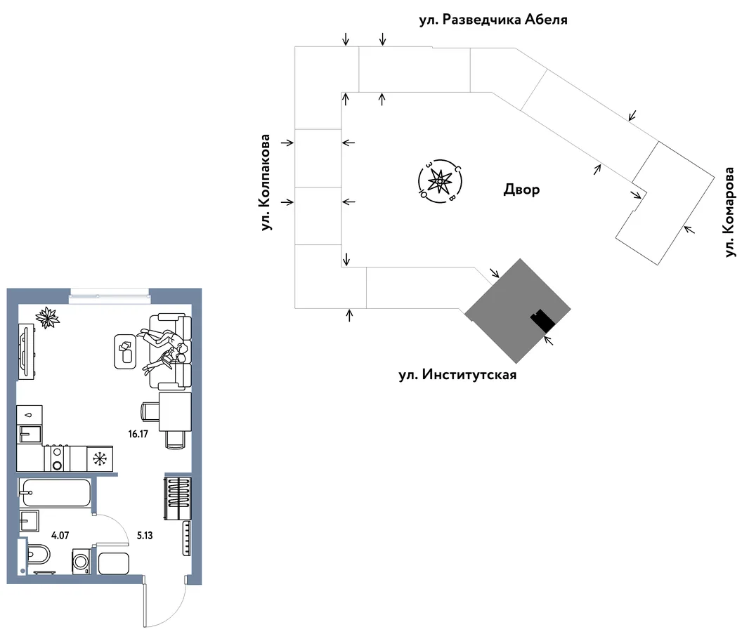 Планировка Студия, 25.37 м² ЖК «Страна.Парковая»