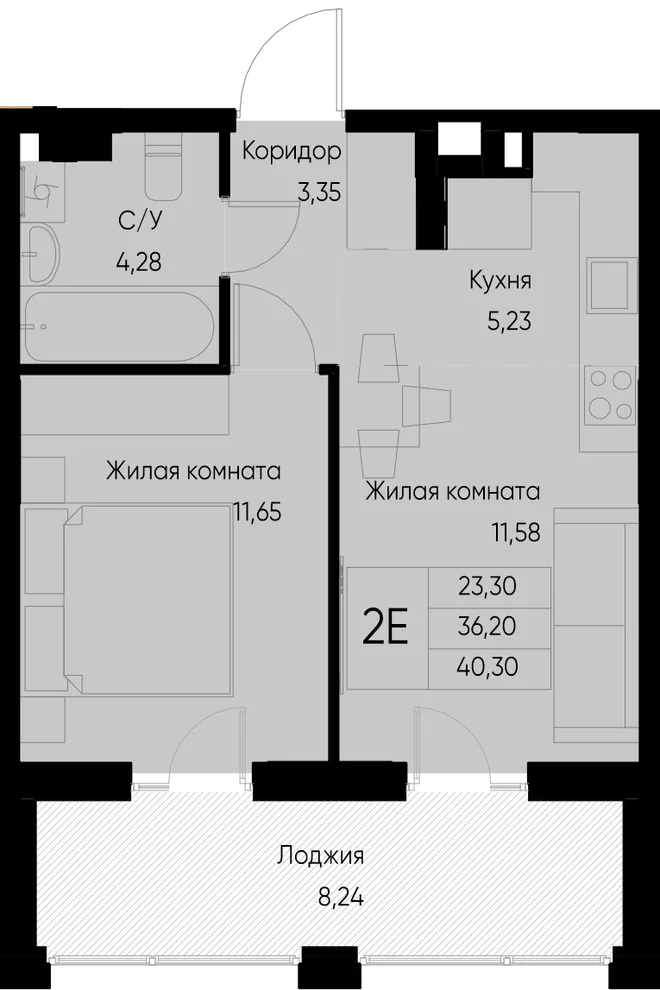 Планировка 2-комн. квартира, 44.4 м² ЖК «Васильевский остров» Планировка 2-комн. квартира, 44.4 м² ЖК «Васильевский остров»