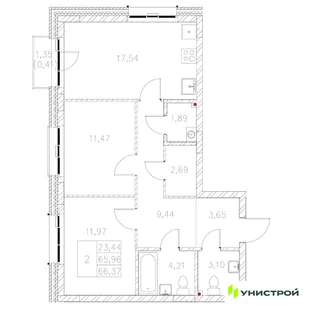 Планировка 2-комн. квартира, 66.37 м² ЖК «Statum»