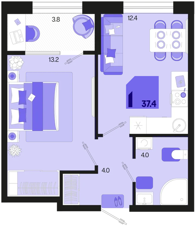 Планировка 1-комн. квартира, 37.4 м² ЖК «Первое место» Планировка 1-комн. квартира, 37.4 м² ЖК «Первое место»